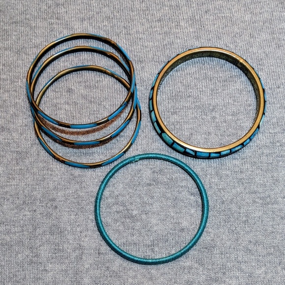 Gold and Turquoise Enamel Bangle Bracelet Set - Picture 3 of 4